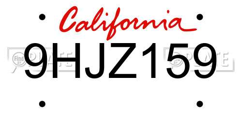 9HJZ159 California License Plate
