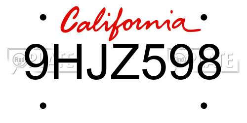 9HJZ598 California License Plate