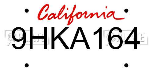 9HKA164 California License Plate