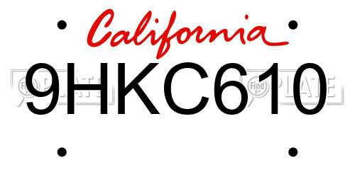 9HKC610 California License Plate