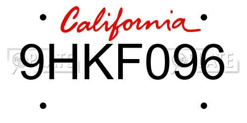 9HKF096 California License Plate
