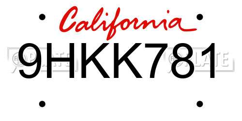 9HKK781 California License Plate