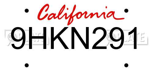 9HKN291 California License Plate