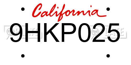 9HKP025 California License Plate