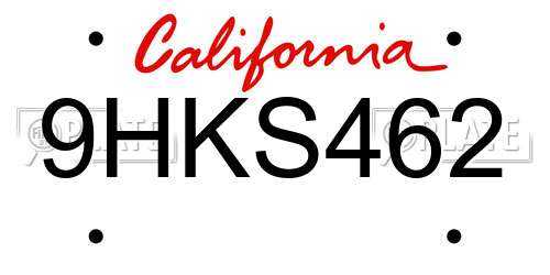 9HKS462 California License Plate