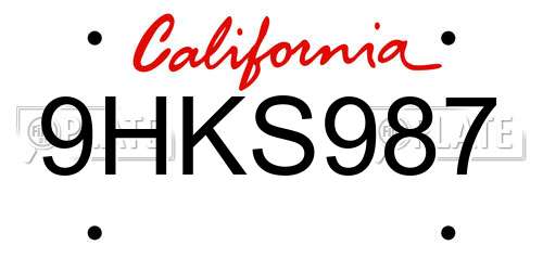 9HKS987 California License Plate