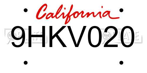 9HKV020 California License Plate