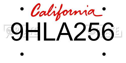 9HLA256 California License Plate