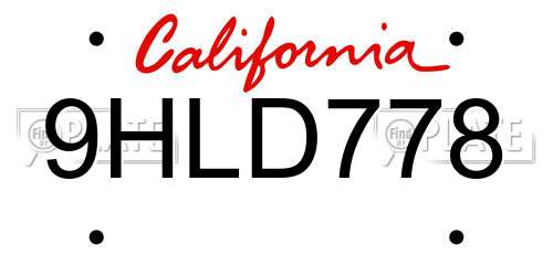 9HLD778 California License Plate