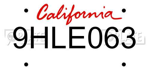 9HLE063 California License Plate