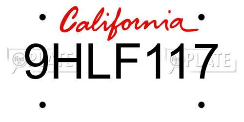 9HLF117 California License Plate