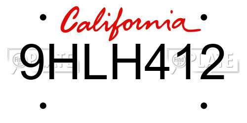 9HLH412 California License Plate