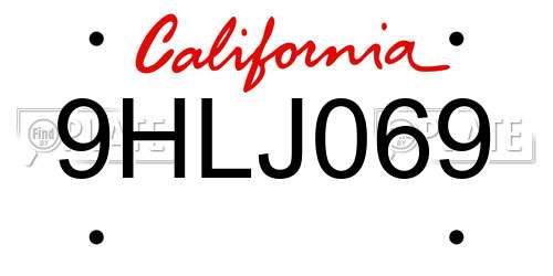 9HLJ069 California License Plate