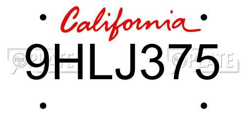 9HLJ375 California License Plate