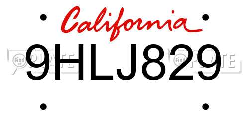 9HLJ829 California License Plate