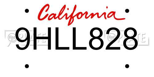 9HLL828 California License Plate