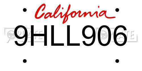 9HLL906 California License Plate