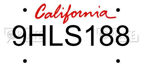 9HLS188 California License Plate