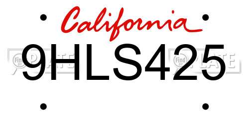9HLS425 California License Plate