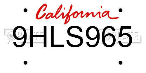 9HLS965 California License Plate