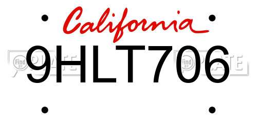 9HLT706 California License Plate