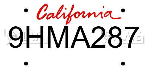 9HMA287 California License Plate