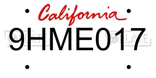 9HME017 California License Plate