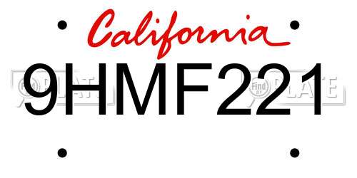 9HMF221 California License Plate