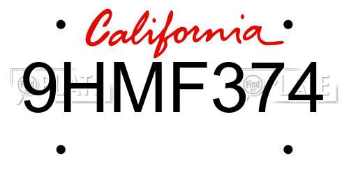 9HMF374 California License Plate