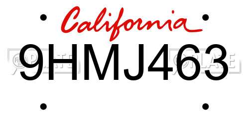 9HMJ463 California License Plate