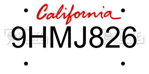 9HMJ826 California License Plate