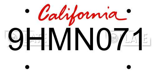 9HMN071 California License Plate