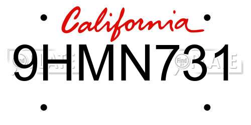 9HMN731 California License Plate