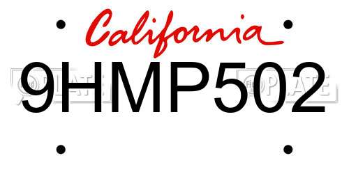 9HMP502 California License Plate
