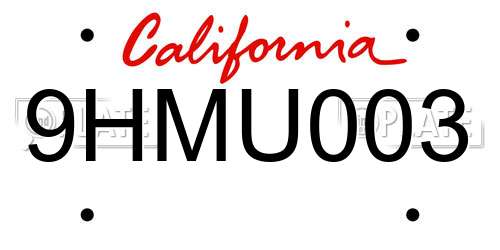 9HMU003 California License Plate