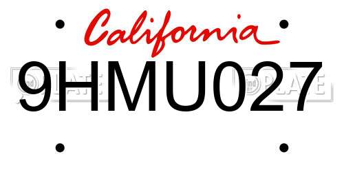 9HMU027 California License Plate