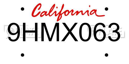 9HMX063 California License Plate