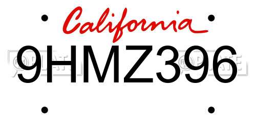 9HMZ396 California License Plate
