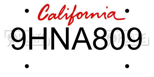 9HNA809 California License Plate