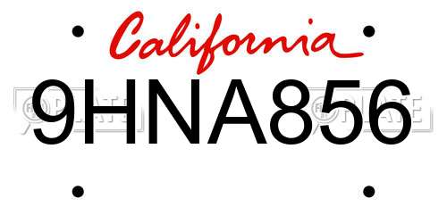 9HNA856 California License Plate