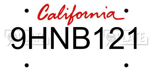 9HNB121 California License Plate