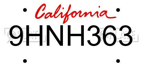 9HNH363 California License Plate