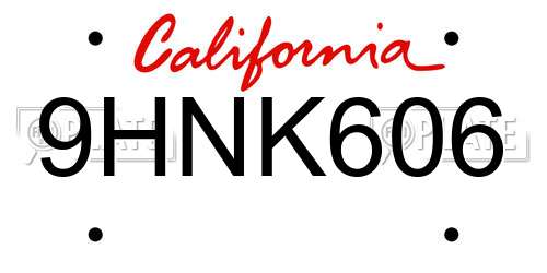 9HNK606 California License Plate