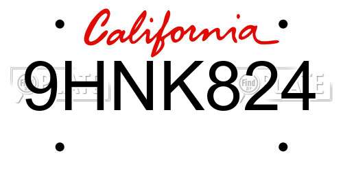 9HNK824 California License Plate