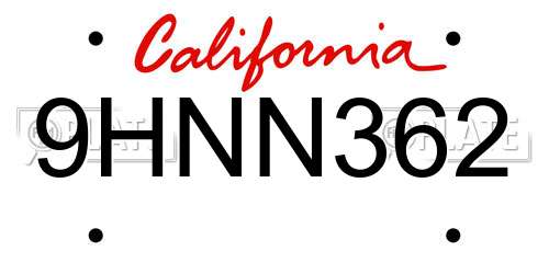 9HNN362 California License Plate