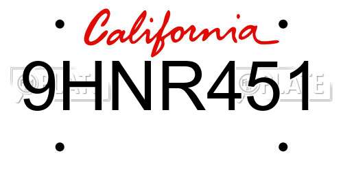 9HNR451 California License Plate