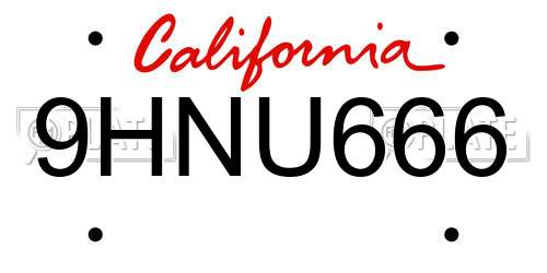 9HNU666 California License Plate