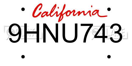 9HNU743 California License Plate