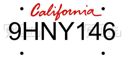 9HNY146 California License Plate