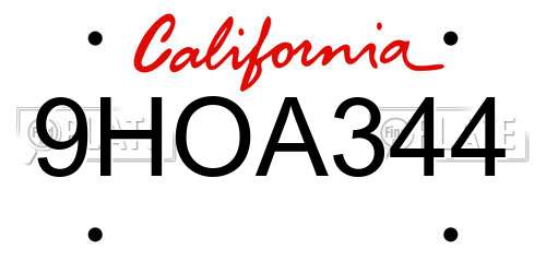 9HOA344 California License Plate